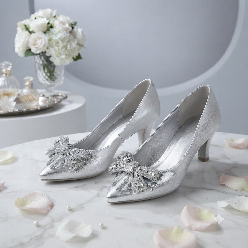 Elegant Kitten Heel Pumps with Beaded Bow