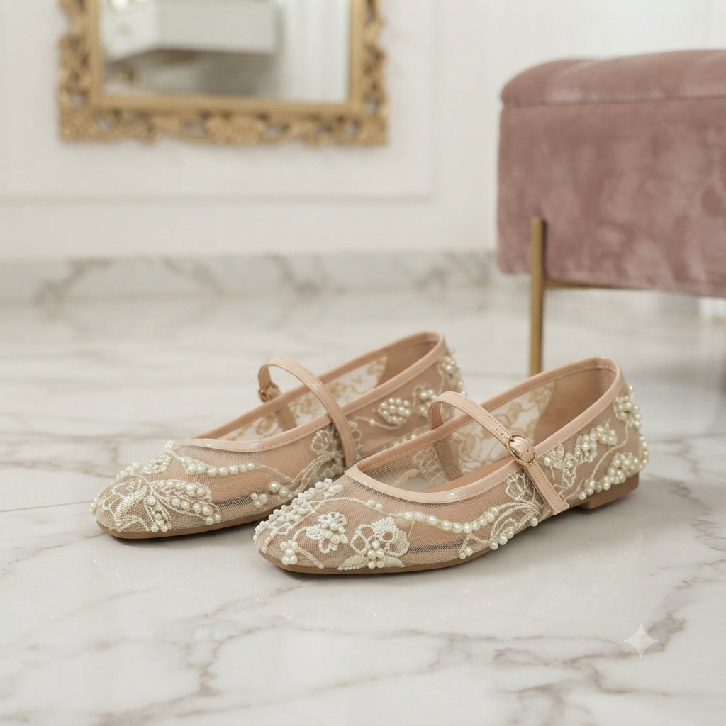 Embroidered Mary Jane Flats