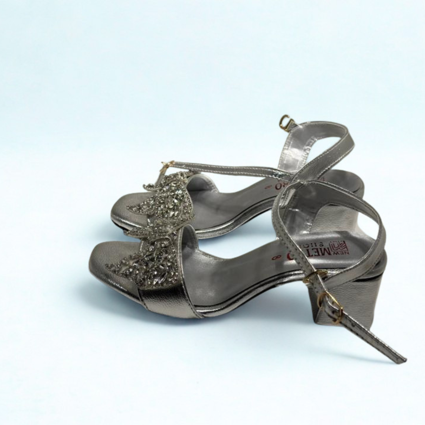 Vintage Gold Sequin Bow Sandals – Elegant Ankle Strap Heels for Women