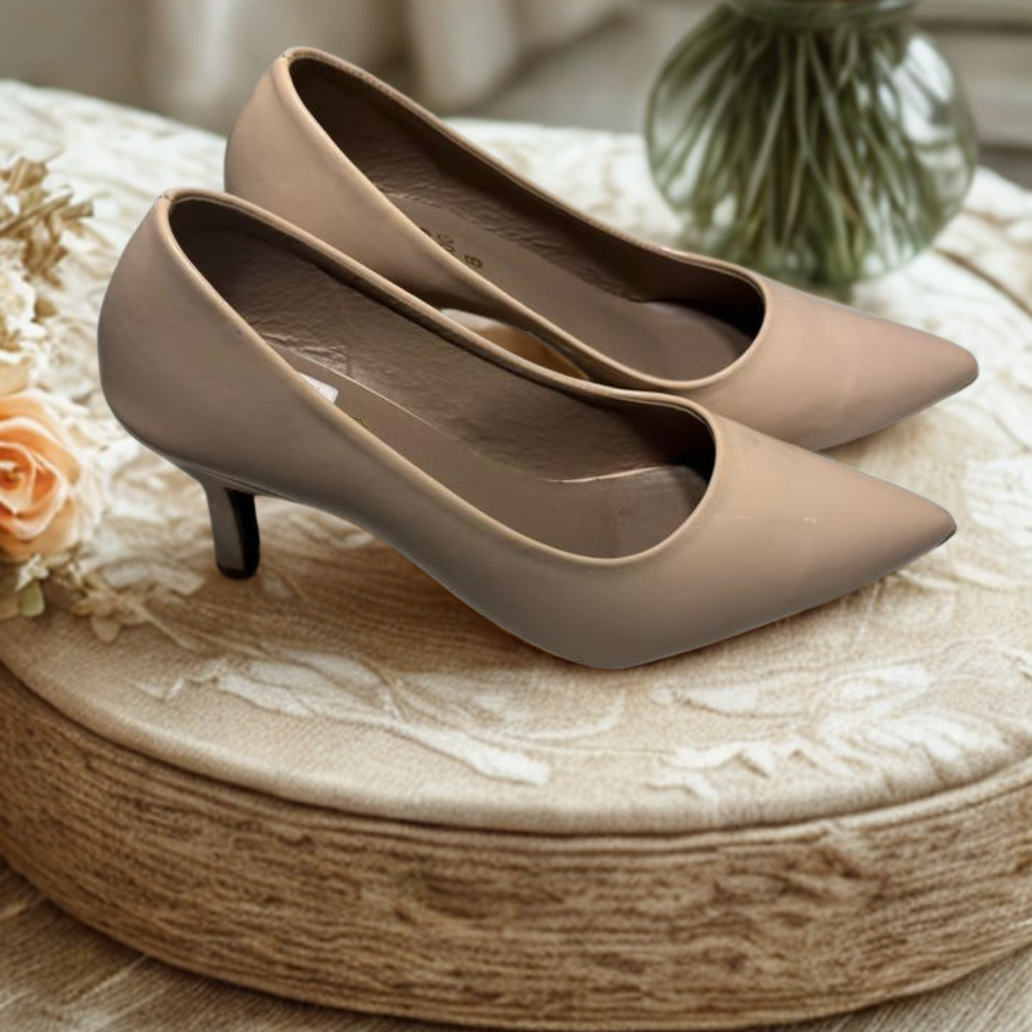 Elegant Nude Pointed-Toe Mid-Heel Pumps for Women – Classic Office & Party Wear Shoes
