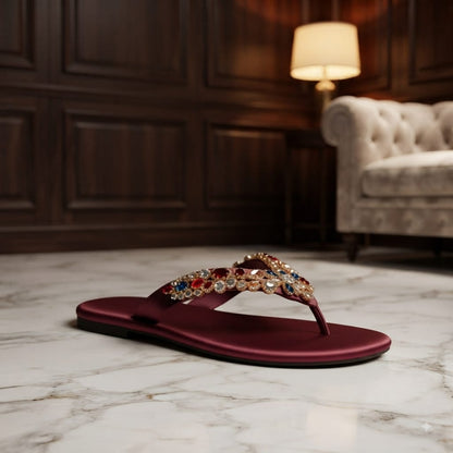 Crystal Embellished Flat Flip-Flop Slippers