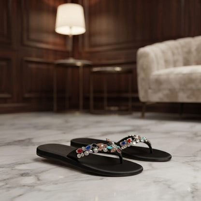 Crystal Embellished Flat Flip-Flop Slippers