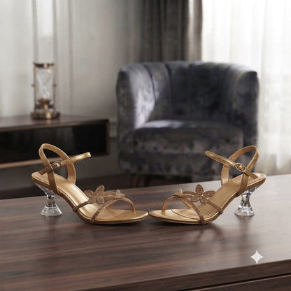 Ankle Strap Rhinestone Butterfly Heels