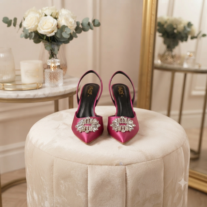 Zara Satin Heels with Crystal Embellishment