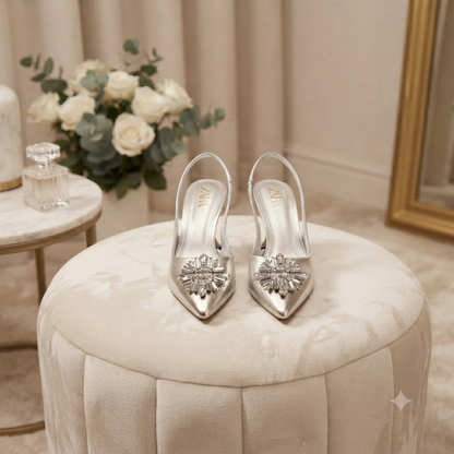 Zara Satin Heels with Crystal Embellishment
