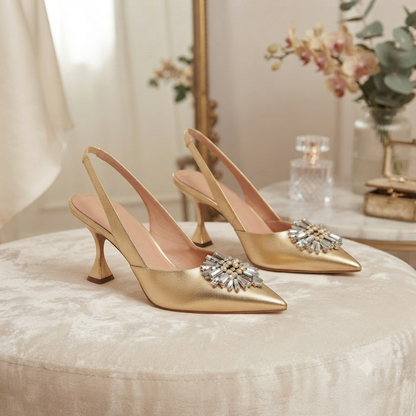 Zara Satin Heels with Crystal Embellishment
