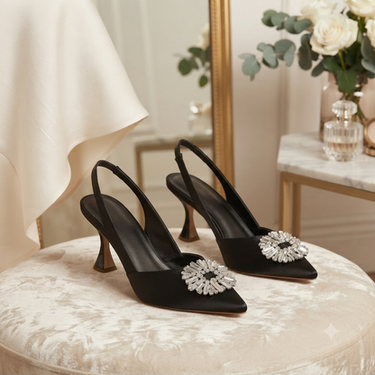 Zara Satin Heels with Crystal Embellishment