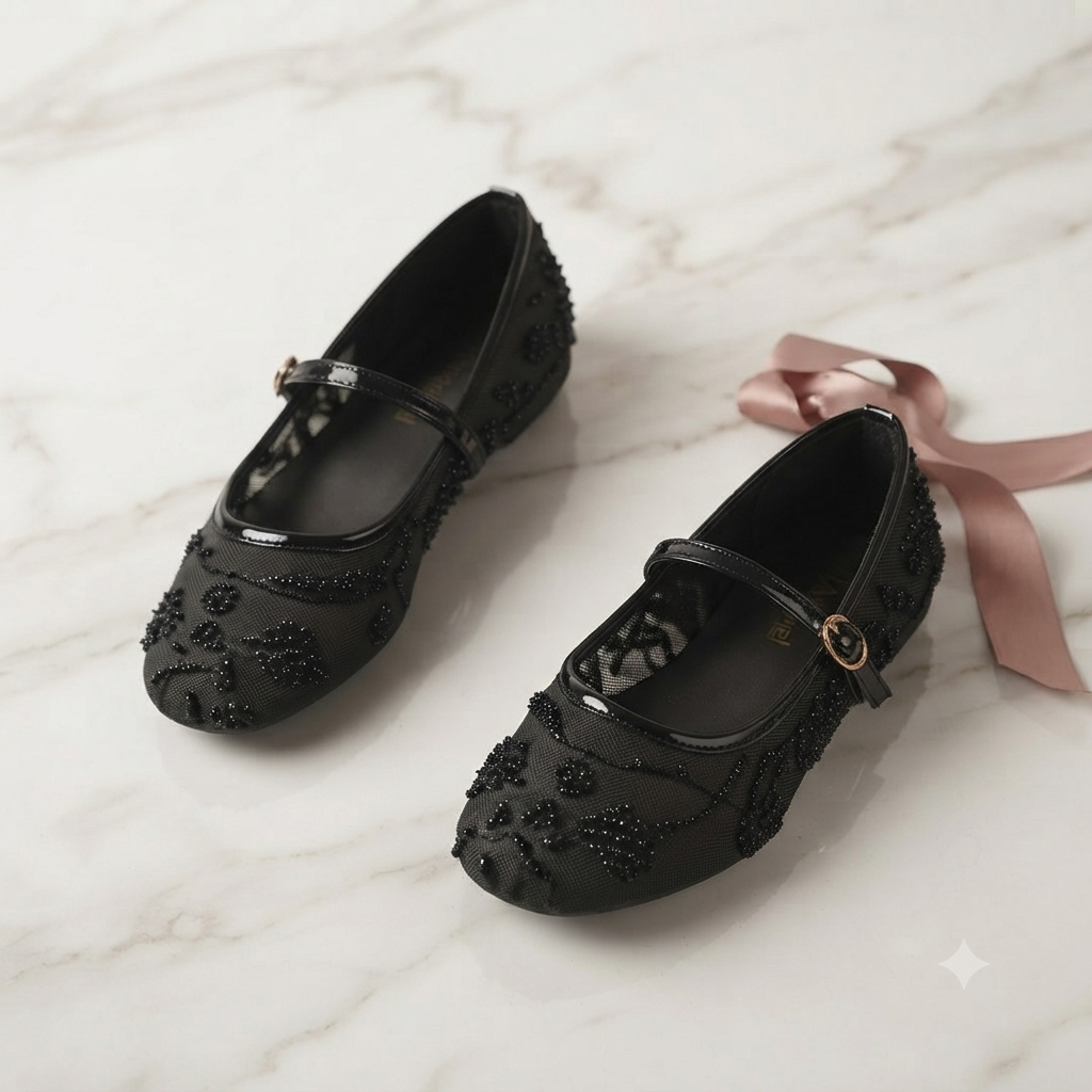 Embroidered Mary Jane Flats