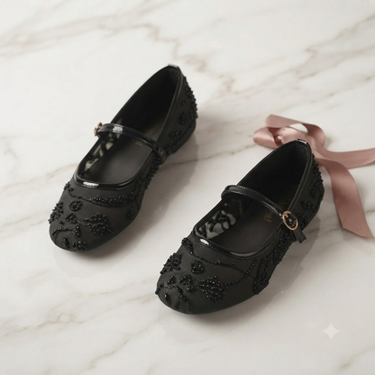 Embroidered Mary Jane Flats