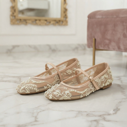 Embroidered Mary Jane Flats