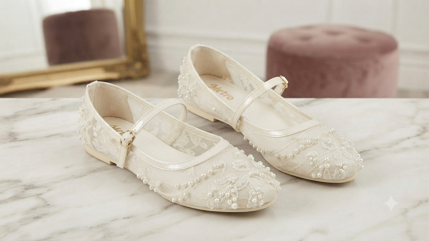 Embroidered Mary Jane Flats