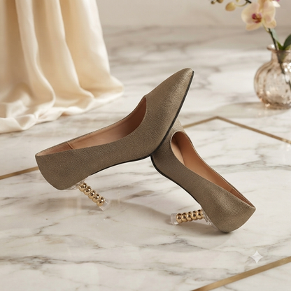 Gilded Shimmer Court Shoe with aura Metllic Heel