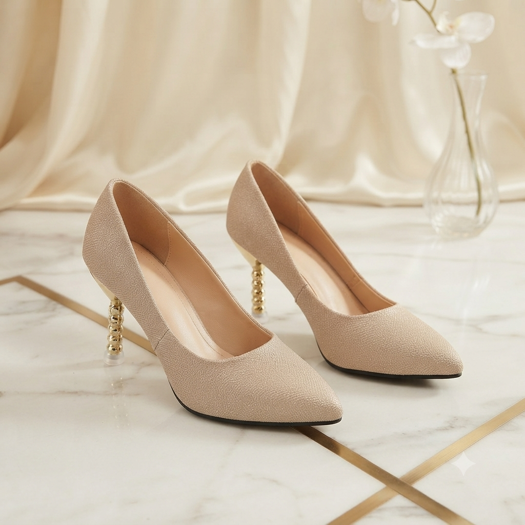 Gilded Shimmer Court Shoe with aura Metllic Heel