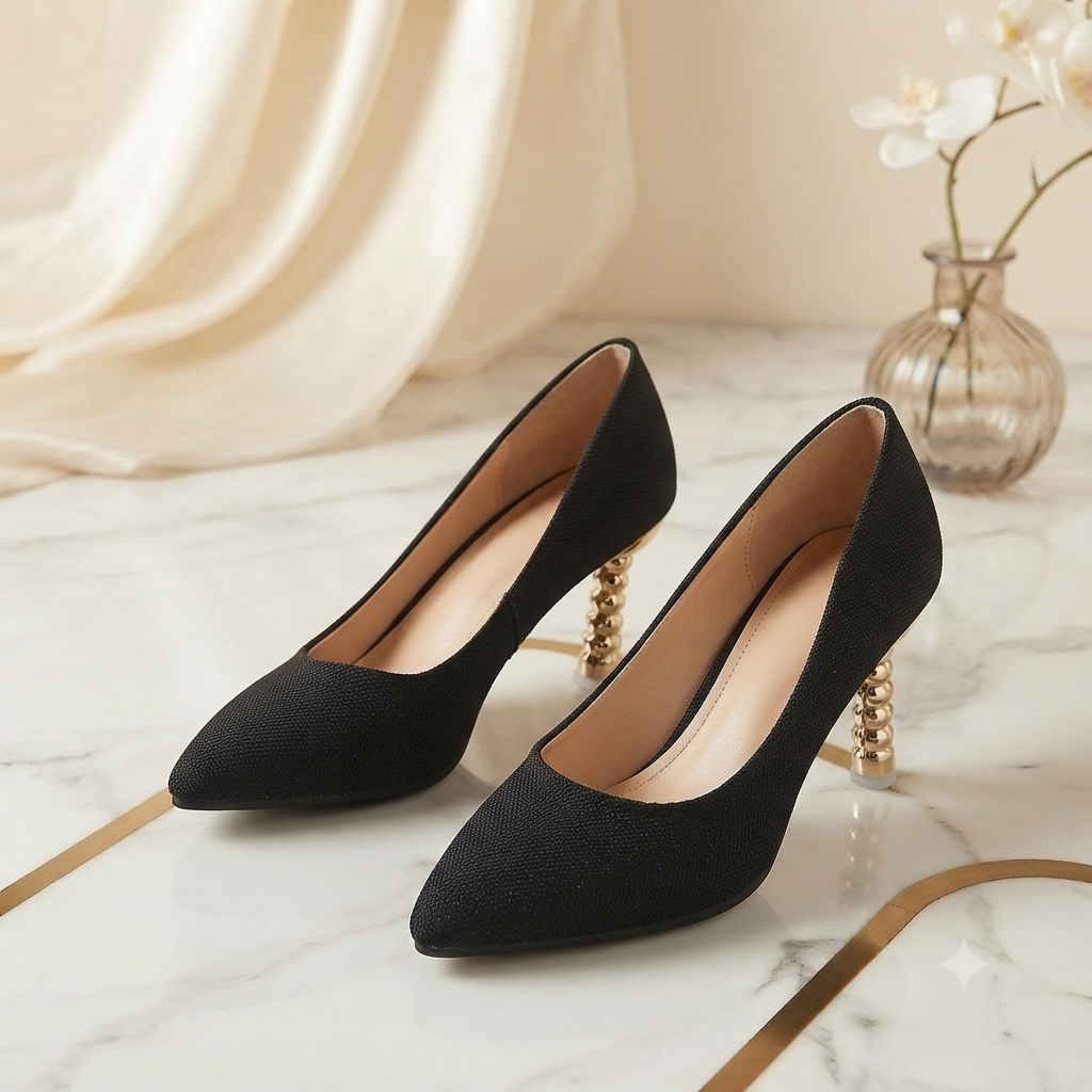 Gilded Shimmer Court Shoe with aura Metllic Heel