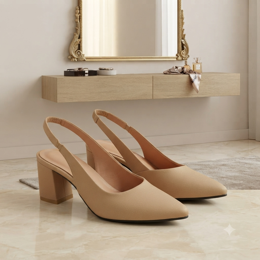 Pointed-Toe Slingback Block Heel Pumps