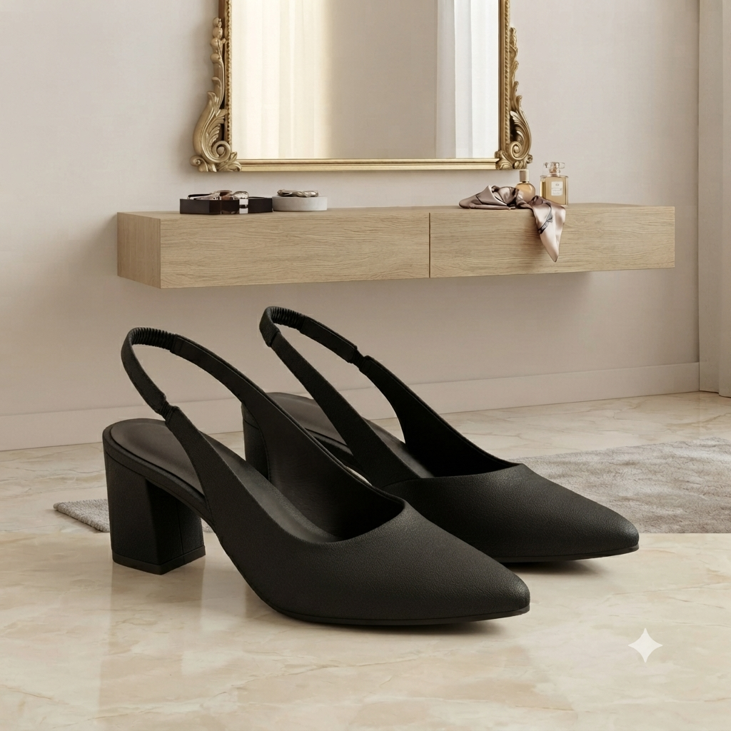 Pointed-Toe Slingback Block Heel Pumps