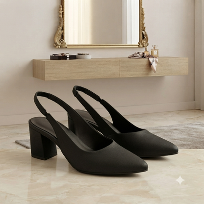 Pointed-Toe Slingback Block Heel Pumps