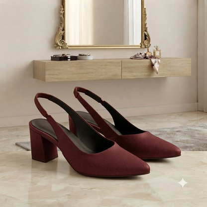 Pointed-Toe Slingback Block Heel Pumps