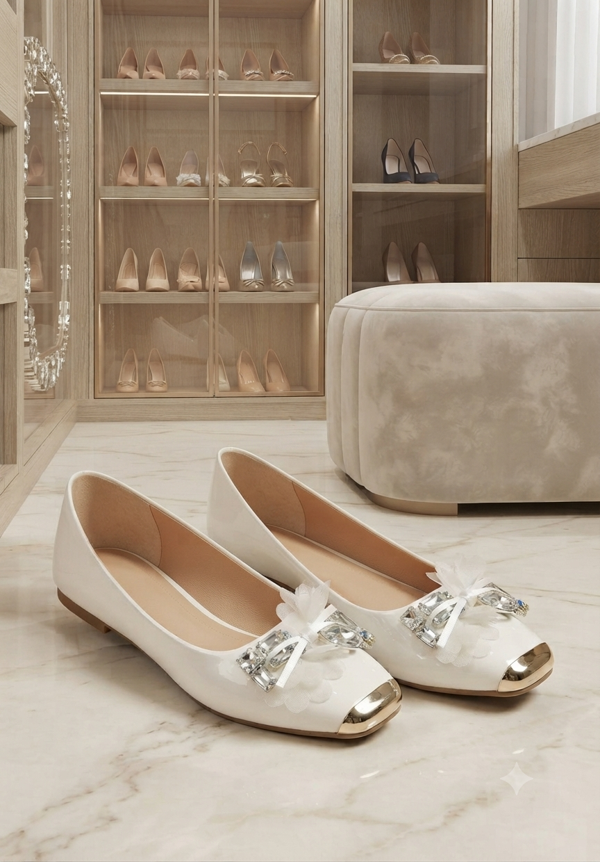 Embellished Patent cap-toe ballet flats