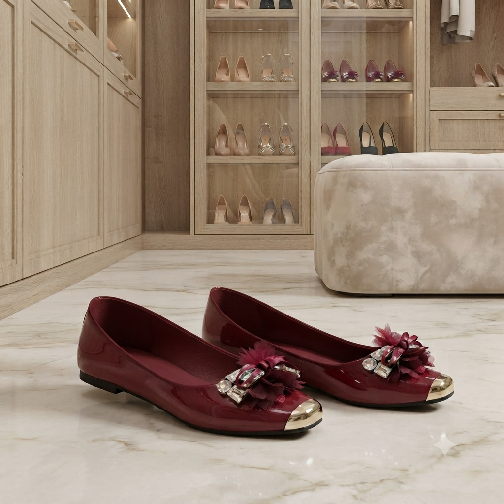 Embellished Patent cap-toe ballet flats