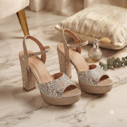 Embellished Platform Block Heels