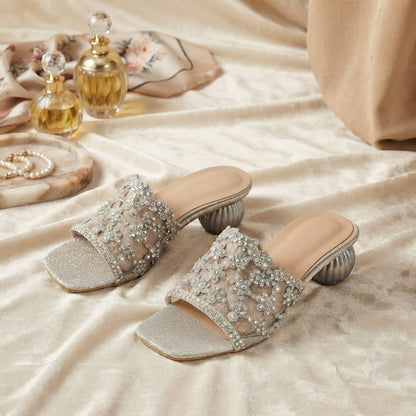 Embellished Mesh Slide Mules
