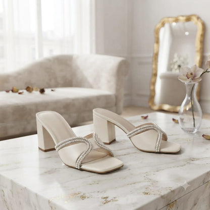 Pearl Block Heel Mules