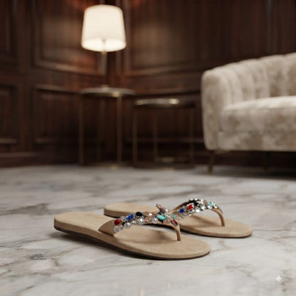 Crystal Embellished Flat Flip-Flop Slippers