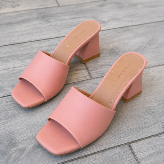 Stylish Pink Open-Toe Block Heel Sandals for Women – Comfortable Slip-On Mules