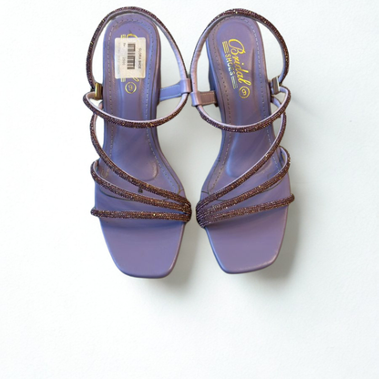 Elegant Purple Strappy Block Heel Sandals for Women – Stylish Square Toe Party Footwear