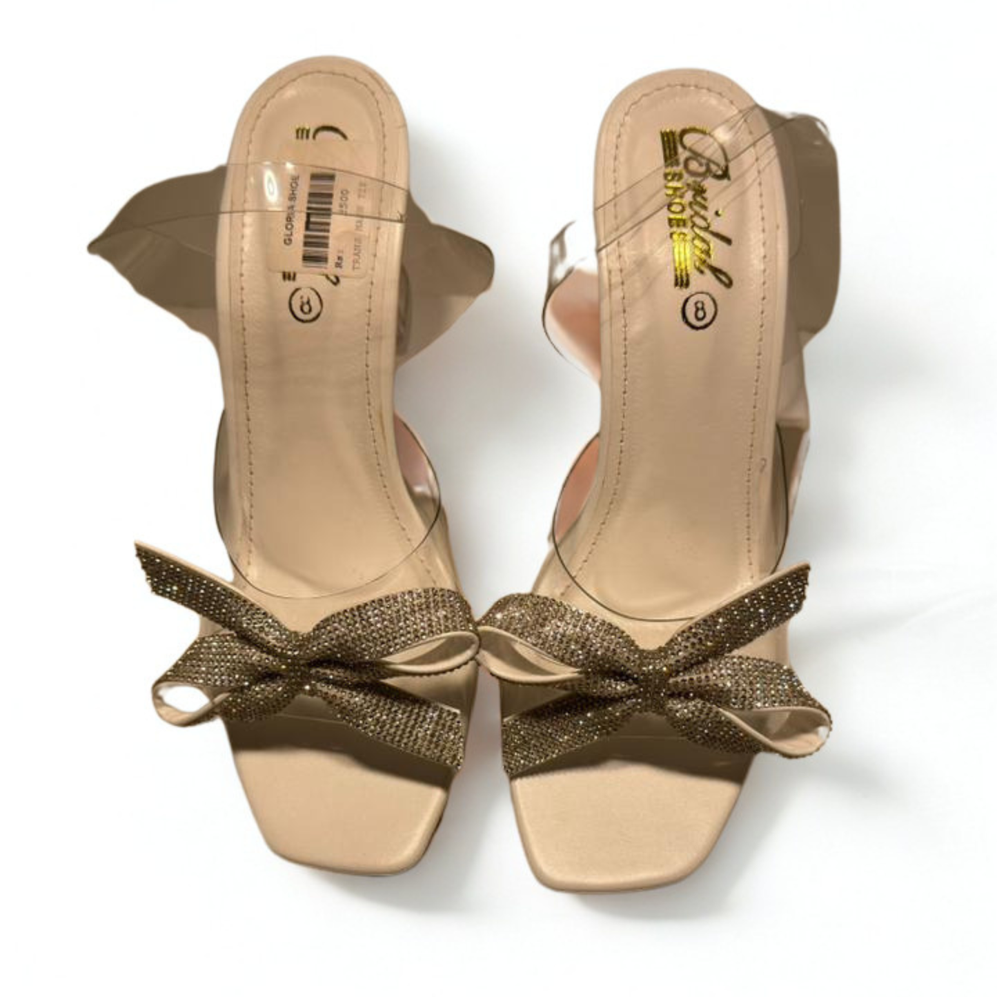 Elegant Gold Bridal High Heel Sandals with Sparkling Bow Accent – Perfect Wedding & Party Footwear