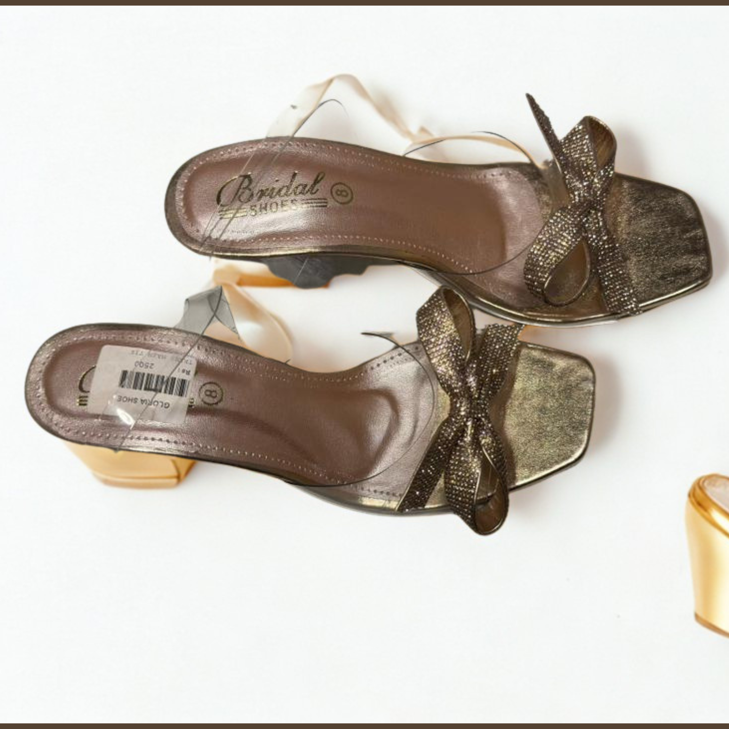 Elegant Gold Bridal High Heel Sandals with Sparkling Bow Accent – Perfect Wedding & Party Footwear