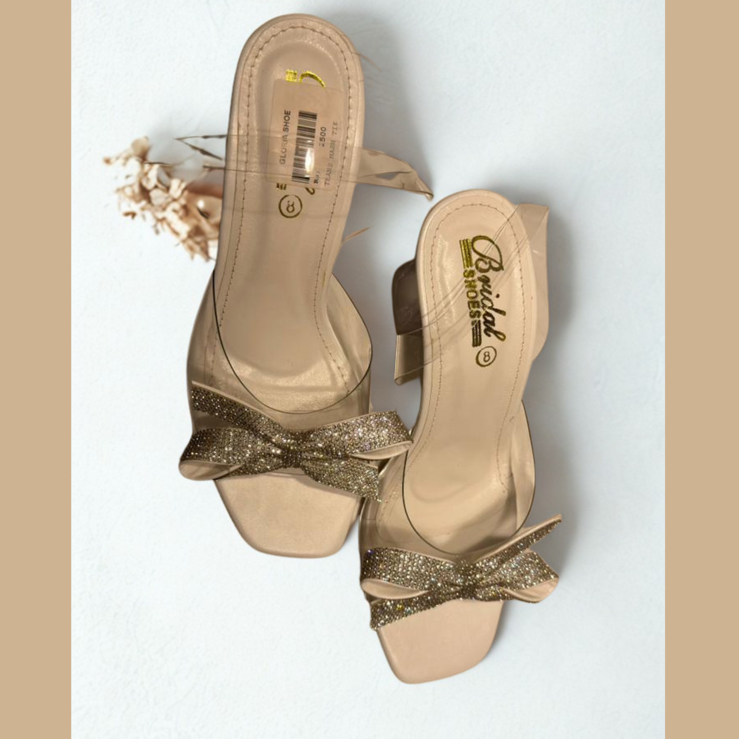 Elegant Gold Bridal High Heel Sandals with Sparkling Bow Accent – Perfect Wedding & Party Footwear