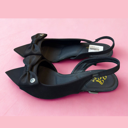 Elegant Black Slingback Kitten Heels with Bow Detail – Women’s Dress Shoes for Parties & Formal Events