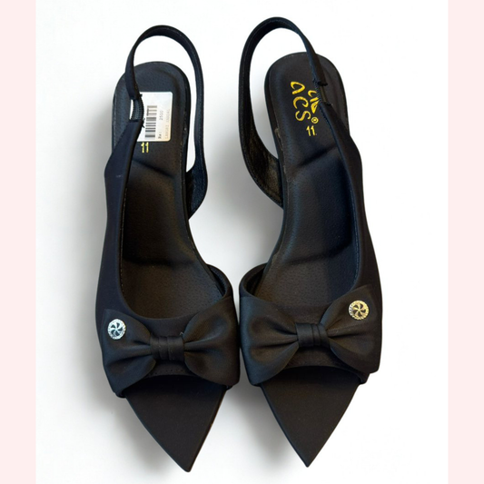 Elegant Black Slingback Kitten Heels with Bow Detail – Women’s Dress Shoes for Parties & Formal Events