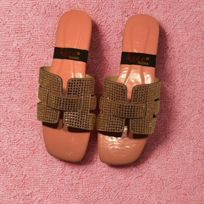 Elegant Women's Slip-On Sandals with Rhinestone Detailing – Comfortable & Stylish Summer Footwear