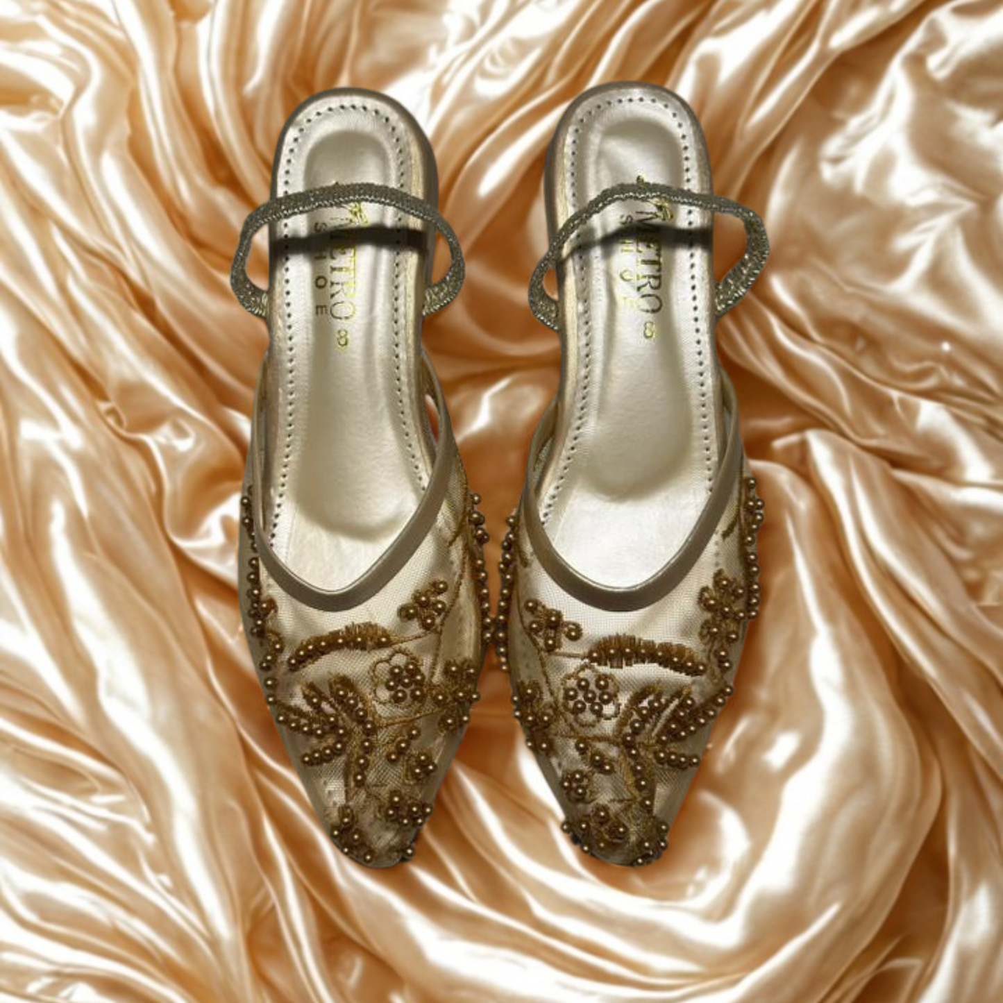 Metro Bridal Shoes with Elegant Silver Embellishments – Perfect for Weddings & Special Occasions