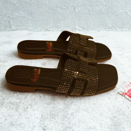 Elegant Women's Slip-On Sandals with Rhinestone Detailing – Comfortable & Stylish Summer Footwear