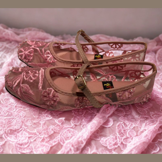 Elegant Beige Embroidered Mary Jane Flats for Women – Comfortable Ethnic & Casual Footwear