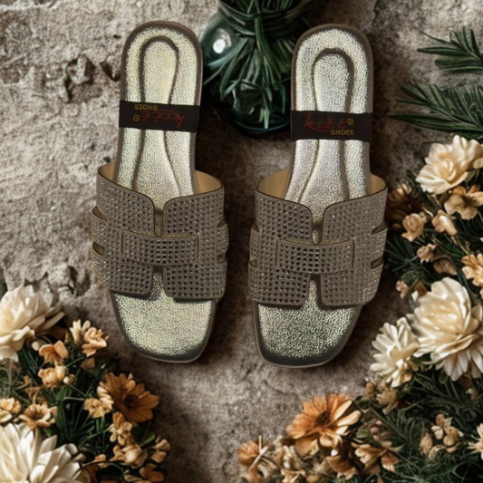 Elegant Women's Slip-On Sandals with Rhinestone Detailing – Comfortable & Stylish Summer Footwear