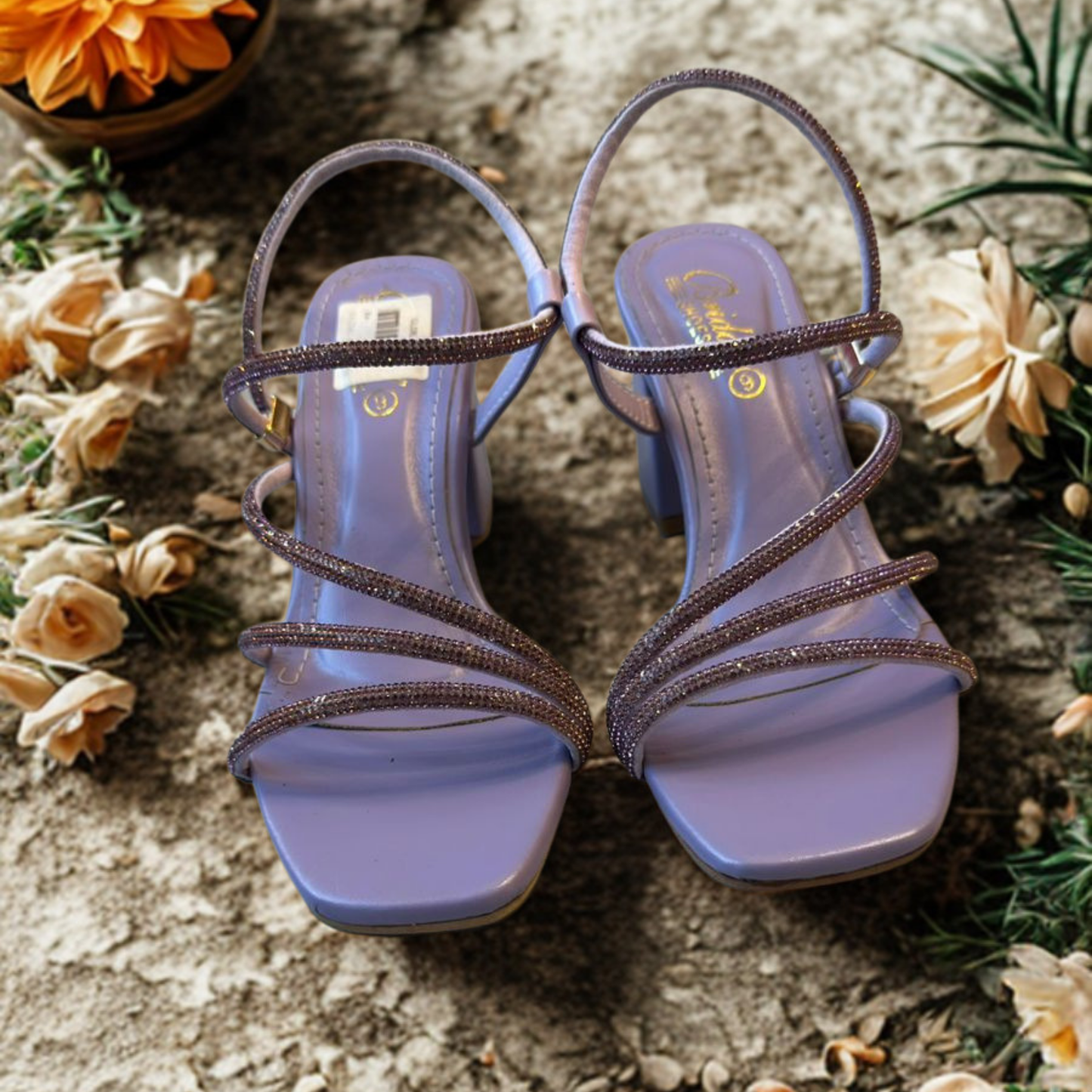 Elegant Purple Strappy Block Heel Sandals for Women – Stylish Square Toe Party Footwear