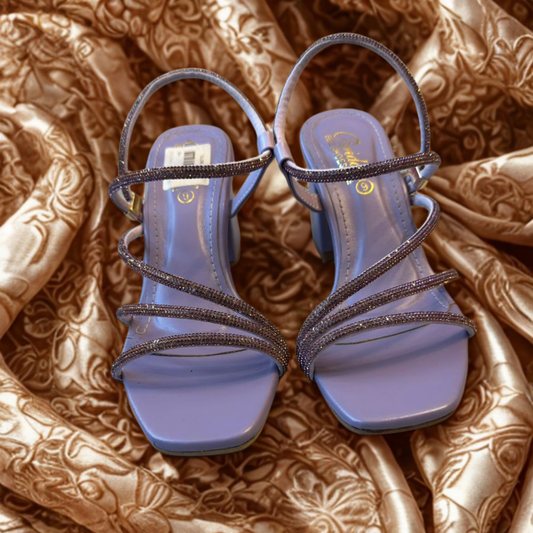Elegant Purple Strappy Block Heel Sandals for Women – Stylish Square Toe Party Footwear