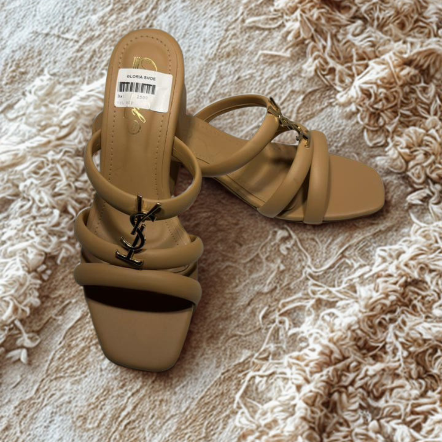 Elegant Peach YSL-Inspired Block Heels | Stylish Women's Strappy Sandals