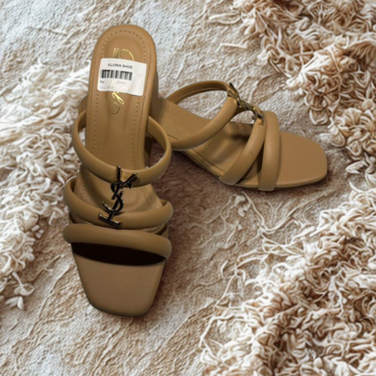 Elegant Peach YSL-Inspired Block Heels | Stylish Women's Strappy Sandals