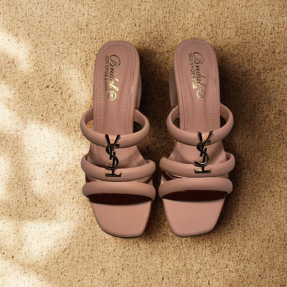 Elegant Peach YSL-Inspired Block Heels | Stylish Women's Strappy Sandals