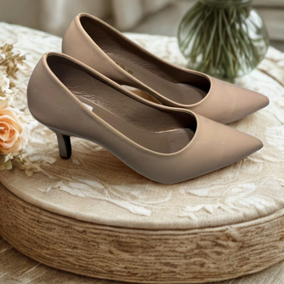 Elegant Nude Pointed-Toe Mid-Heel Pumps for Women – Classic Office & Party Wear Shoes