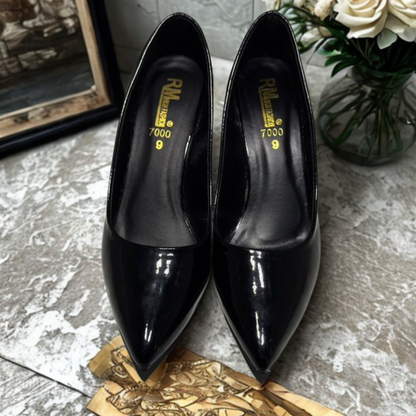 Elegant Black Patent Leather Pointed-Toe High Heel Pumps for Women
