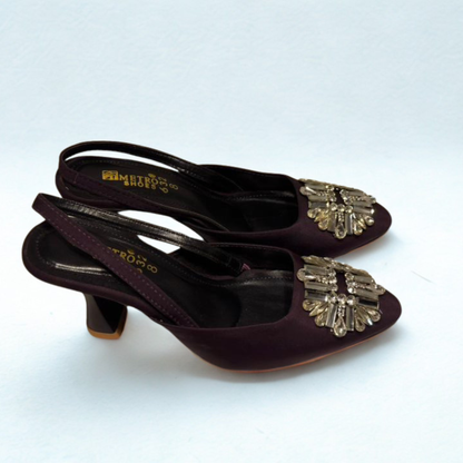 Zara Satin Slingback Heels with Crystal Embellishment – Elegant Magenta Party Shoes for Women