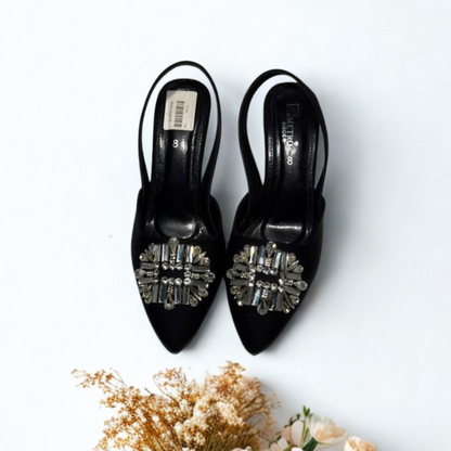 Zara Satin Slingback Heels with Crystal Embellishment – Elegant Magenta Party Shoes for Women