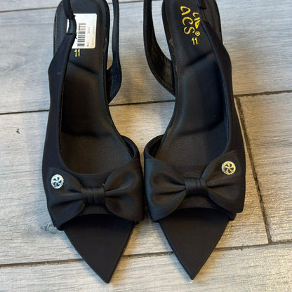 Elegant Black Slingback Kitten Heels with Bow Detail – Women’s Dress Shoes for Parties & Formal Events